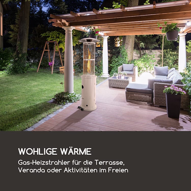 Goldflame Terrassenheizstrahler Gasheizer 11,2 kW Temperglas mobil Edelstahl Weiß