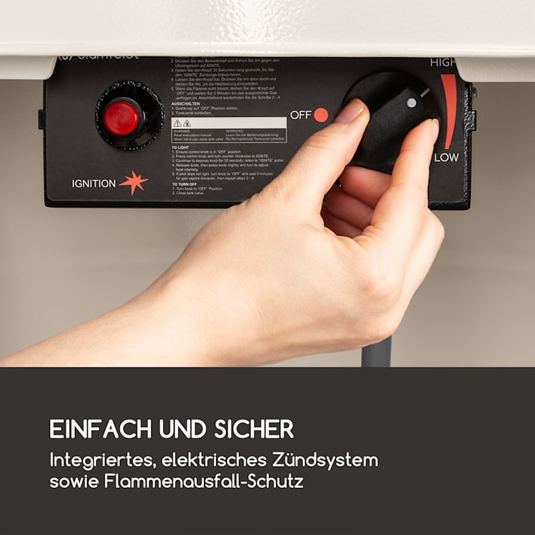 Goldflame Terrassenheizstrahler Gasheizer 11,2 kW Temperglas mobil Edelstahl Weiß