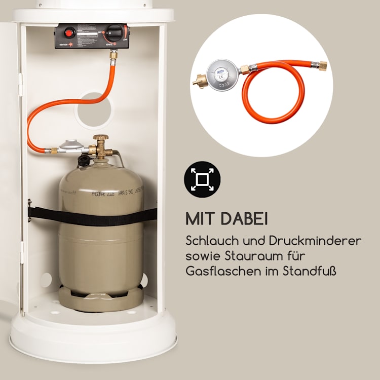 Goldflame Terrassenheizstrahler Gasheizer 11,2 kW Temperglas mobil Edelstahl Weiß