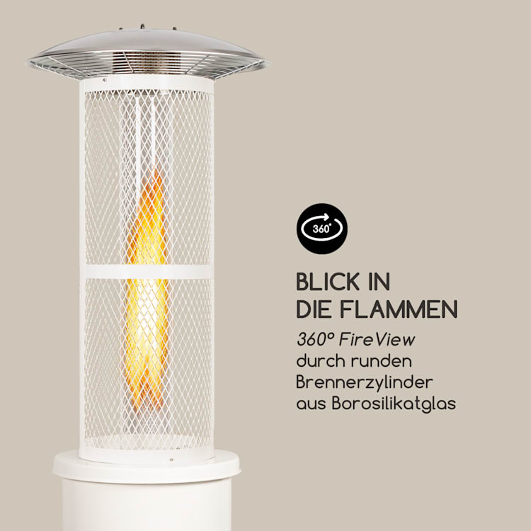 Goldflame Terrassenheizstrahler Gasheizer 11,2 kW Temperglas mobil Edelstahl Weiß