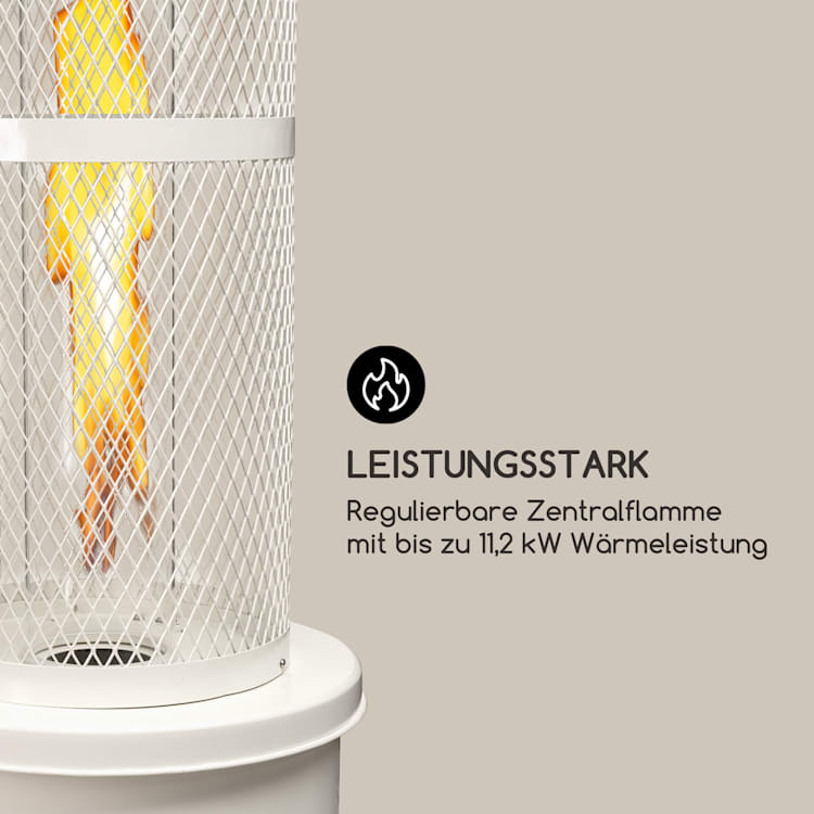 Goldflame Terrassenheizstrahler Gasheizer 11,2 kW Temperglas mobil Edelstahl Weiß