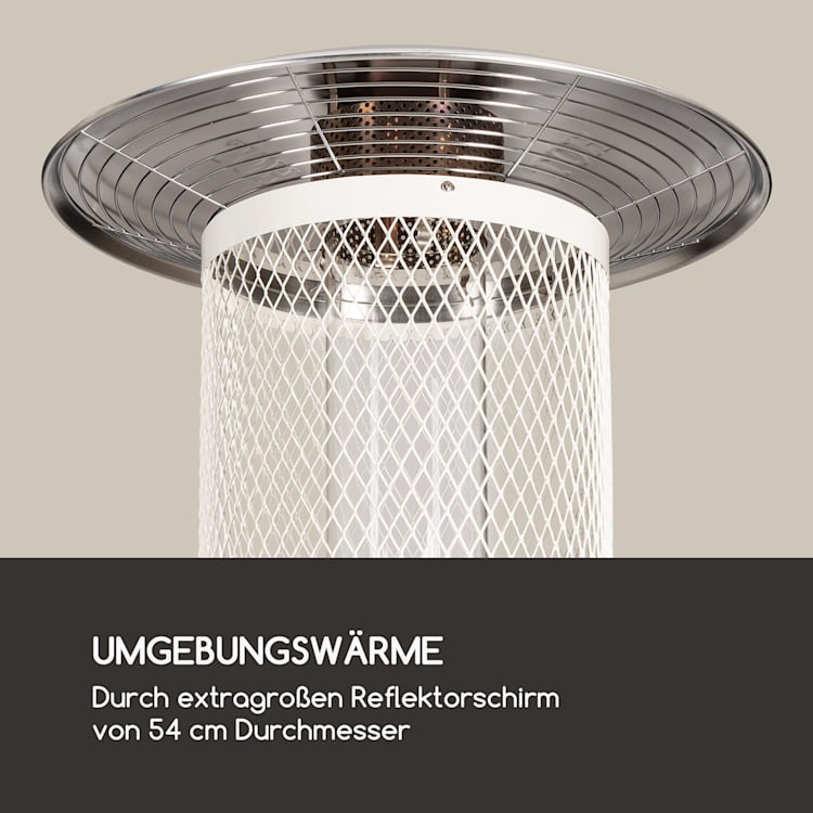 Goldflame Terrassenheizstrahler Gasheizer 11,2 kW Temperglas mobil Edelstahl Weiß