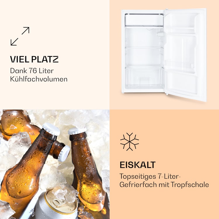 Spitzbergen 83 Kühlschrank 76 Liter plus 7-Liter-Gefrierfach 2 Böden 83 Ltr | Weiß