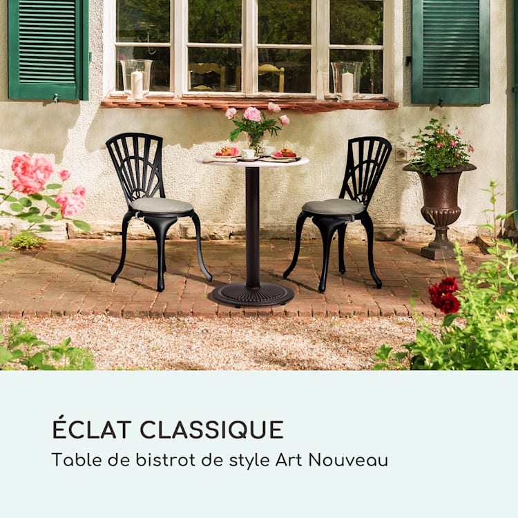 Patras Pearl Table bistrot Art Nouveau Marbre Ø 60 cm H 75 cm Fonte d'acier Blanc
