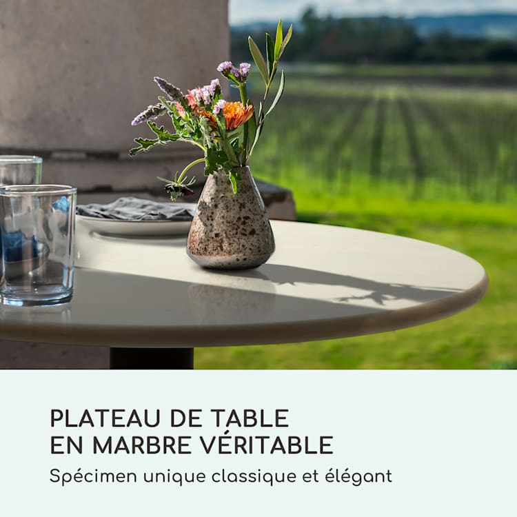 Patras Pearl Table bistrot Art Nouveau Marbre Ø 60 cm H 75 cm Fonte d'acier Blanc