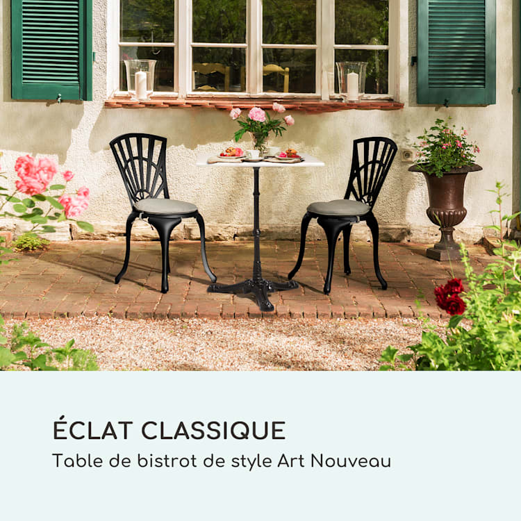 Table bistrot Patras Onyx avec marbre Art Nouveau 60 x 60 cm Hauteur : 72 cm Trépieds Pied, angulaire