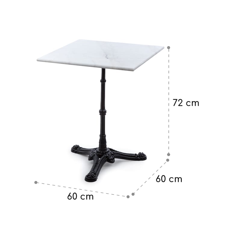 Table bistrot Patras Onyx avec marbre Art Nouveau 60 x 60 cm Hauteur : 72 cm Trépieds Pied, angulaire