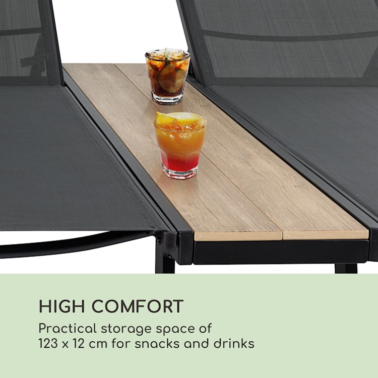 Pompei, Slnečné ležadlo, Lounger, pre 2 osoby, Odkladacia plocha z hliníka Tmavo šedá