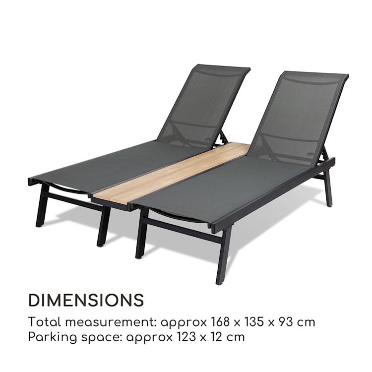 Pompei, Slnečné ležadlo, Lounger, pre 2 osoby, Odkladacia plocha z hliníka Tmavo šedá