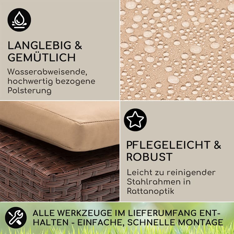 Kos Lounger Liegestuhl mit Fußteil Stahlrahmen 6-Positionen Braun