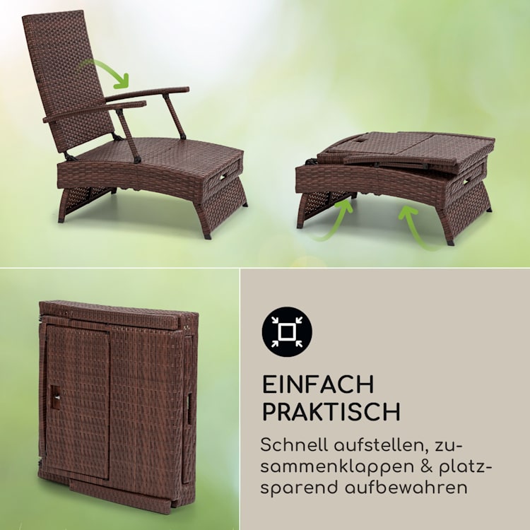 Kos Lounger Liegestuhl mit Fußteil Stahlrahmen 6-Positionen Braun