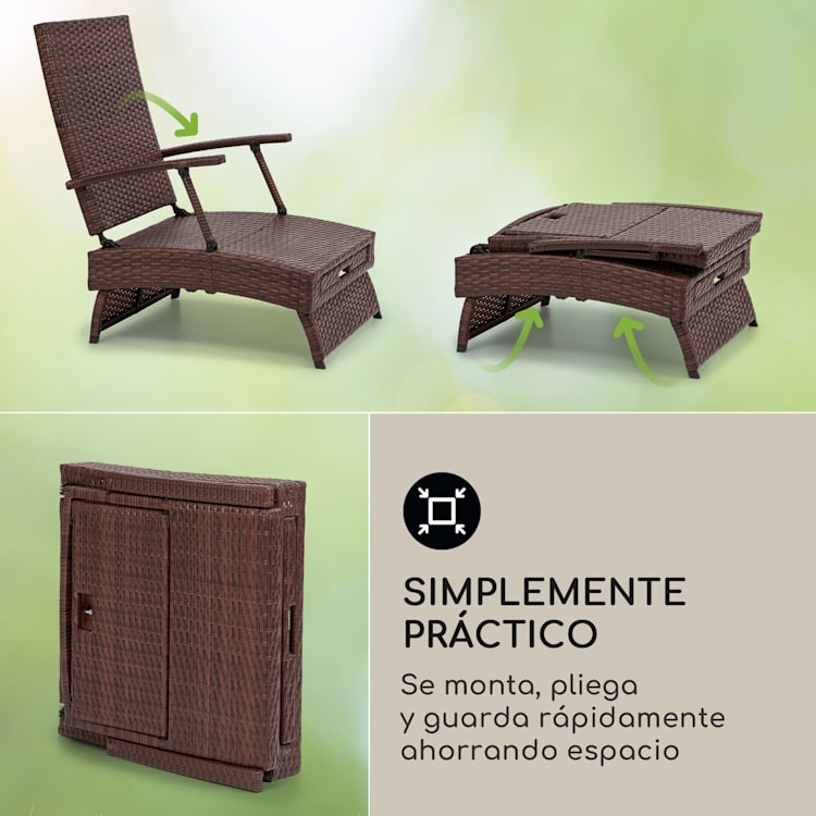 Tumbona Kos Lounger con reposapiés estructura de acero 6 posiciones Marrón