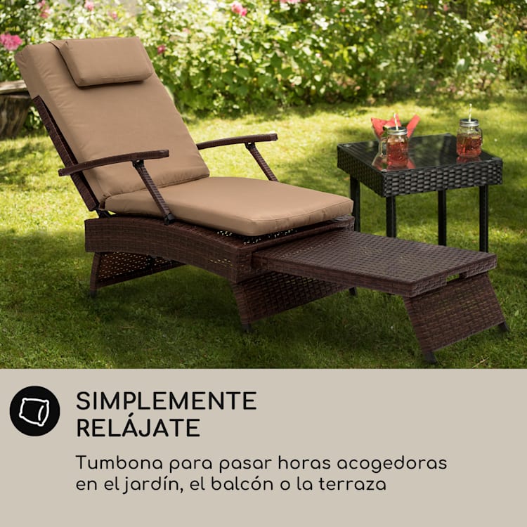 Tumbona Kos Lounger con reposapiés estructura de acero 6 posiciones Marrón