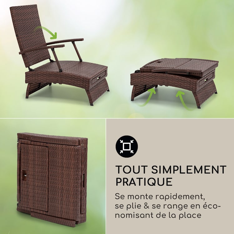 Kos Lounger Chaise longue avec cadre en acier repose-pied 6 positions Brun