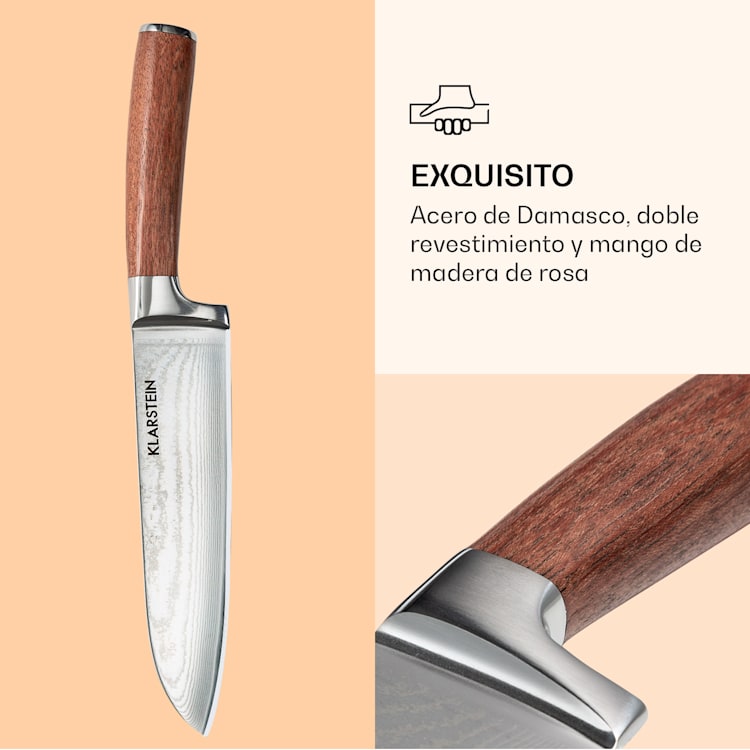 Kaito Damaszener Set de cuchillos 4 piezas muy afiladas mangos de palo rosa