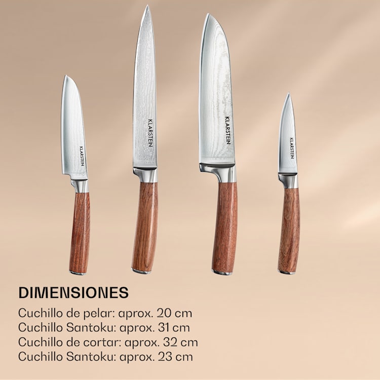Kaito Damaszener Set de cuchillos 4 piezas muy afiladas mangos de palo rosa