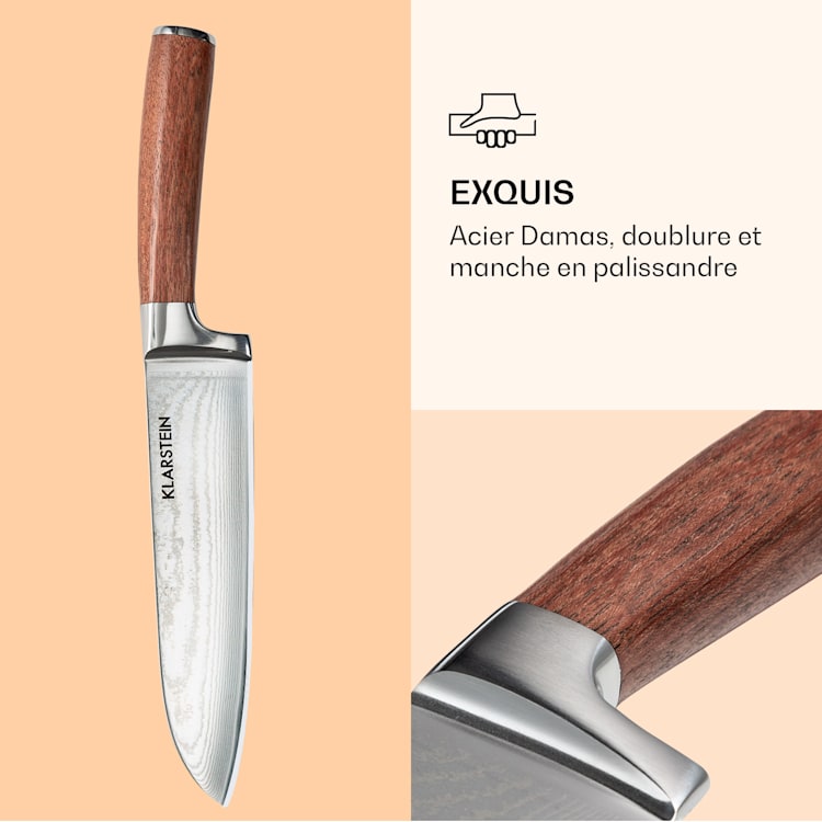 Kaito ensemble de couteaux en acier de Damas 4 pièces manche extra-fort en bois de rose