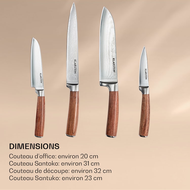 Kaito ensemble de couteaux en acier de Damas 4 pièces manche extra-fort en bois de rose