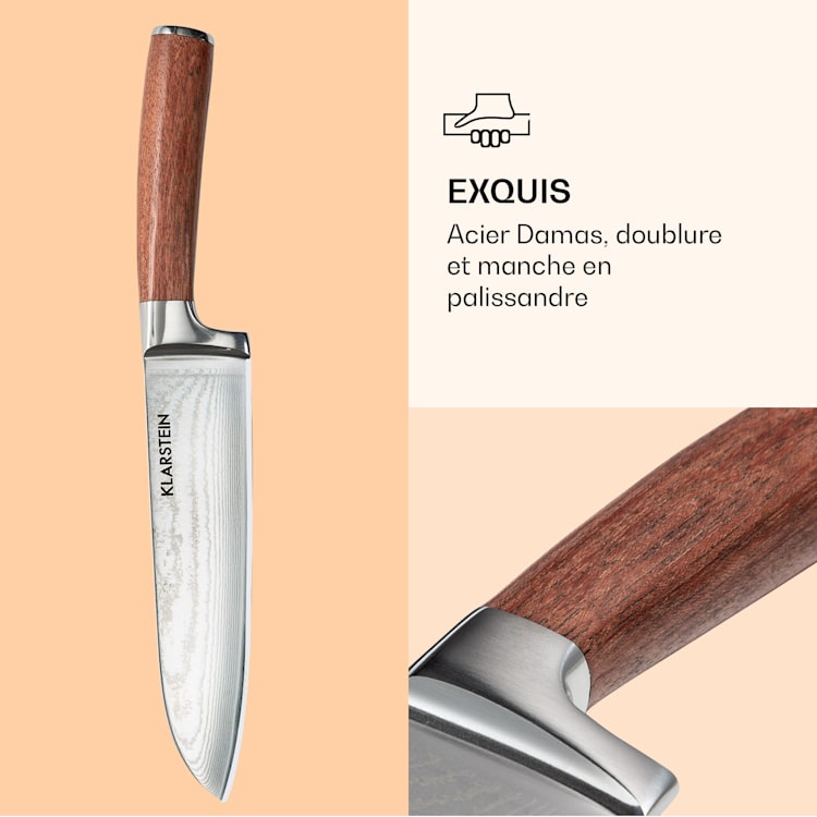 Set de couteaux Kishiko 3 pièces en acier damassé extra tranchant Manches en bois de rose