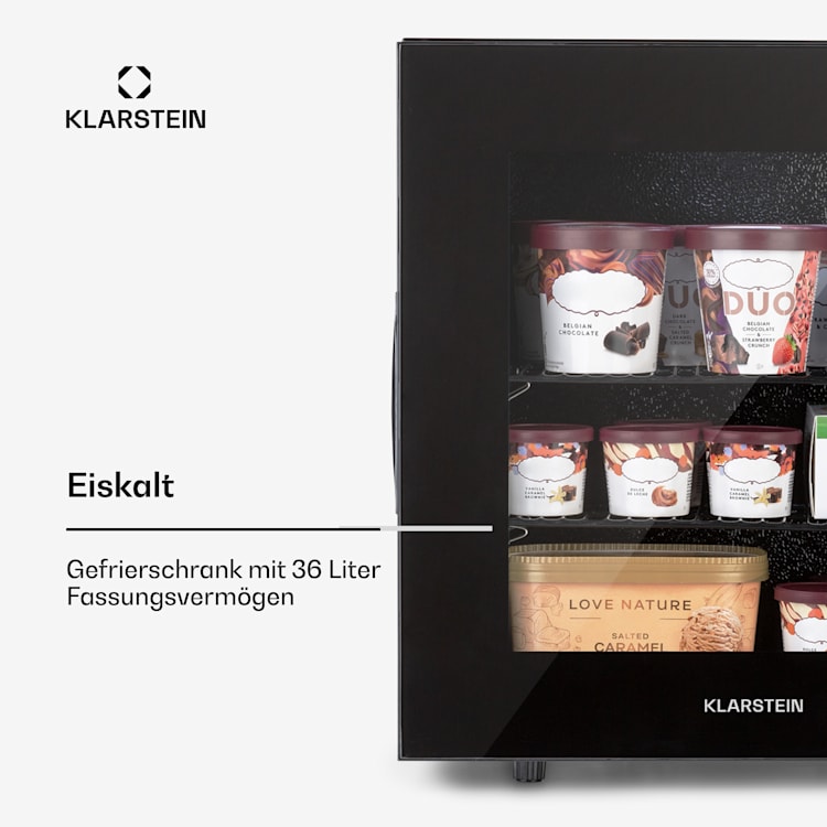 IceAge 36 Gefrierschrank 36 Liter EEK E 2 Etagen Thermostat Glasfront 36 Ltr | Schwarz