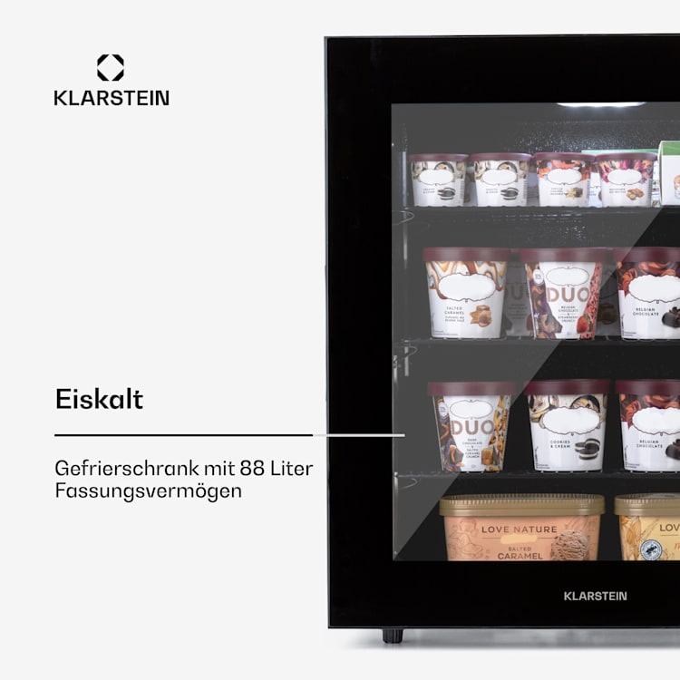 IceAge 88 Gefrierschrank 88 Liter EEK E 3 Etagen Thermostat Glasfront 88 Ltr | Schwarz