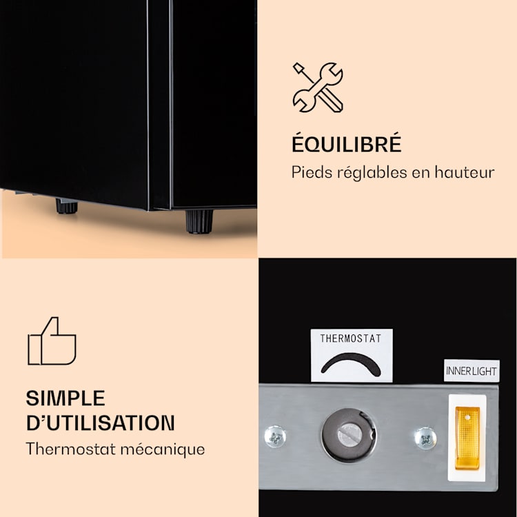 IceAge 88 Congélateur 88 litres classe E 3 étagères thermostat façade en verre Noir