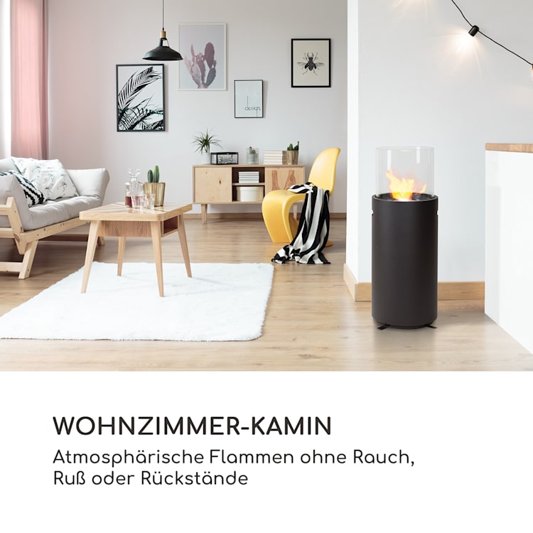 Fiamme Tamburo Ethanol-Kamin Edelstahl-Brenner 0,8Ltr 4-5 h Brenndauer Schwarz