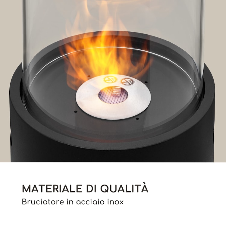 Fiamme Tamburo - Camino a etanolo, bruciatore in acciaio inox, 0,8 litri, durata di combustione di 4-5 h Nero