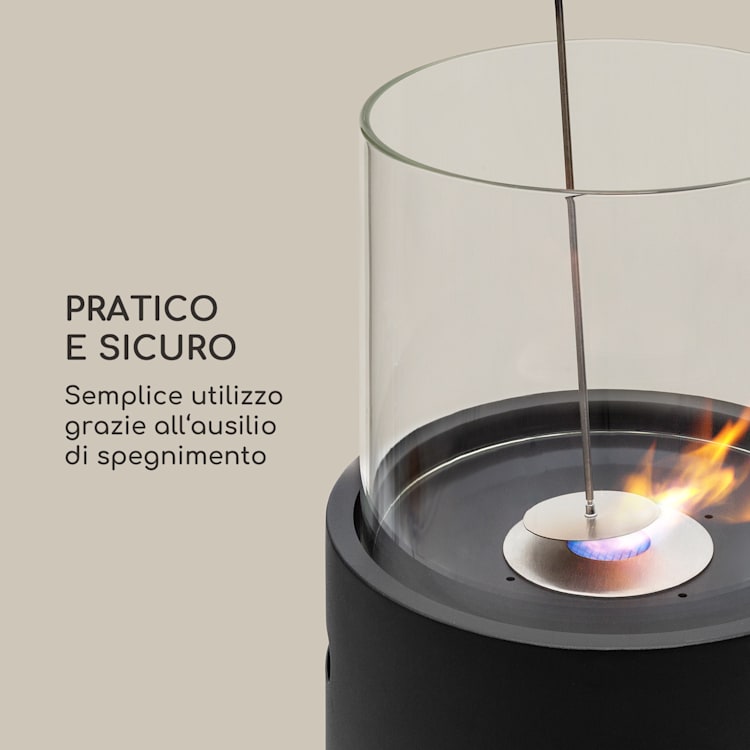 Fiamme Tamburo - Camino a etanolo, bruciatore in acciaio inox, 0,8 litri, durata di combustione di 4-5 h Nero