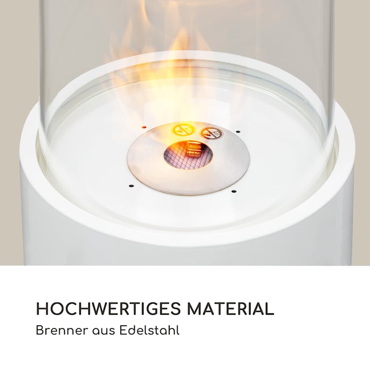 Fiamme Tamburo Ethanol-Kamin Edelstahl-Brenner 0,8Ltr 4-5 h Brenndauer Weiß