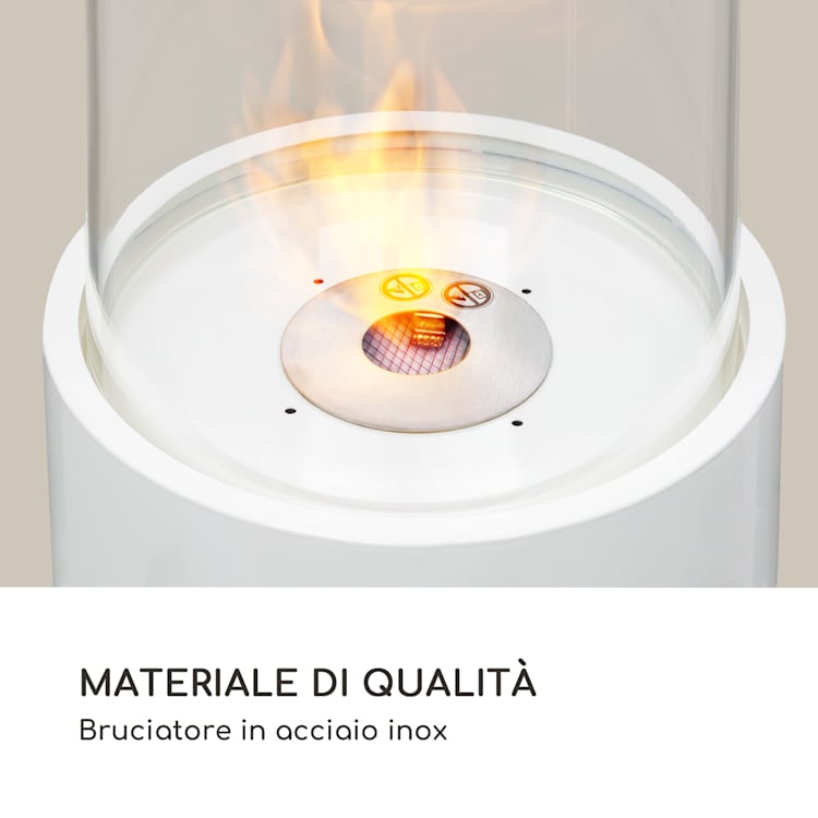 Fiamme Tamburo - Camino a etanolo, bruciatore in acciaio inox, 0,8 litri, durata di combustione di 4-5 h Bianco