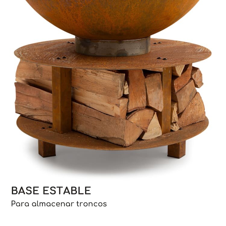 Brasero con parrilla redondo Savage 2.0, Ø: 60 cm, base estable, almacenamiento de madera round | Óxido