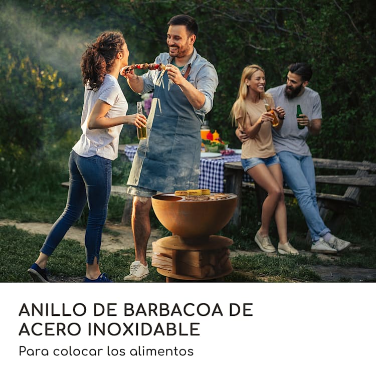 Brasero con parrilla redondo Savage 2.0, Ø: 60 cm, base estable, almacenamiento de madera round | Óxido