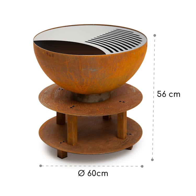 Savage 2.0, okrúhle ohnisko s grilom, Ø 60 cm, stabilný podstavec, priestor na drevo round | Hrdza