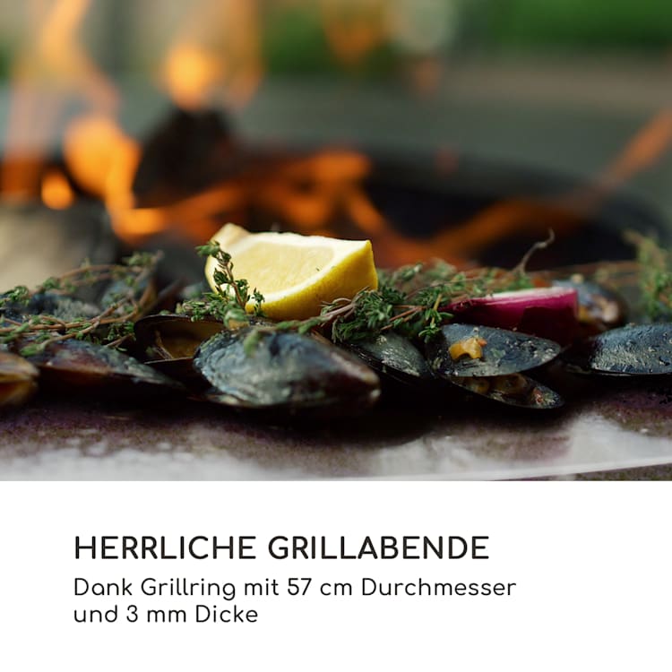Savage 2.0 Tall Feuerschale mit Grill Bambus-Seitentische inkl. Wetterschutz Schwarz