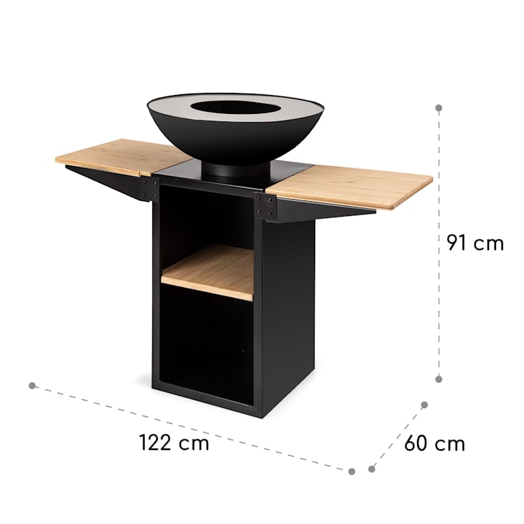 Savage 2.0 Tall, ohnisko s grilom, bambusové bočné stolíky, ochranný kryt tall | Čierna