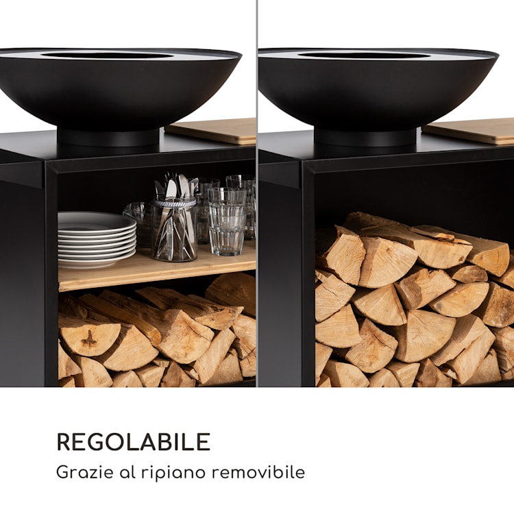 Savage 2.0 Wide Braciere con tagliere in bambù incl. protezione dalle intemperie Nero