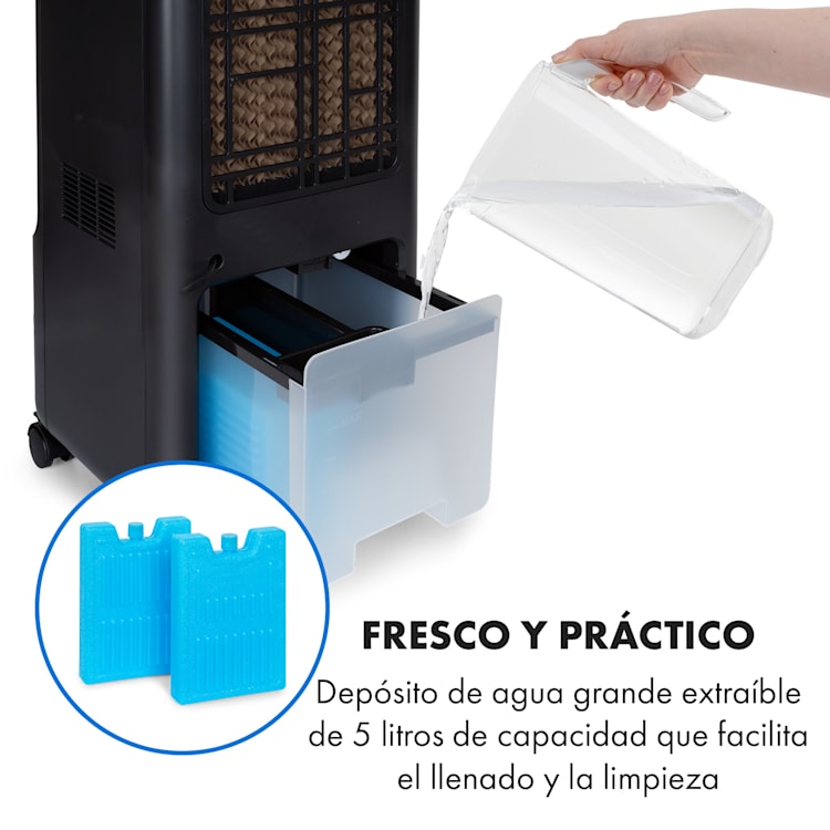 Maxflow Smart 3-en-1 ventilador humidificador 5L WiFi control remoto 2x paquete de hielo Negro