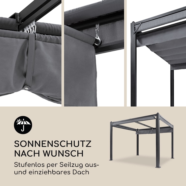 Pantheon Cortina Pergola Ersatzdach 200 g/m² Polyester-Tuch 3x3 m inkl. Seilzug 3 x 3 m | Grau