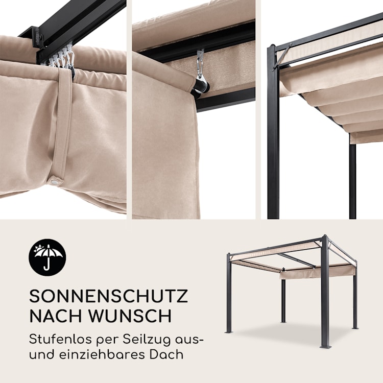Pantheon Cortina Pergola Ersatzdach 200 g/m² Polyester-Tuch 3x3 m inkl. Seilzug 3 x 3 m | Beige