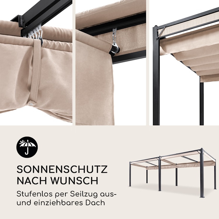 Pantheon Cortina Pergola Ersatzdach 200 g/m² Polyester-Tuch 3x6 m inkl. Seilzug 3 x 6 m | Beige