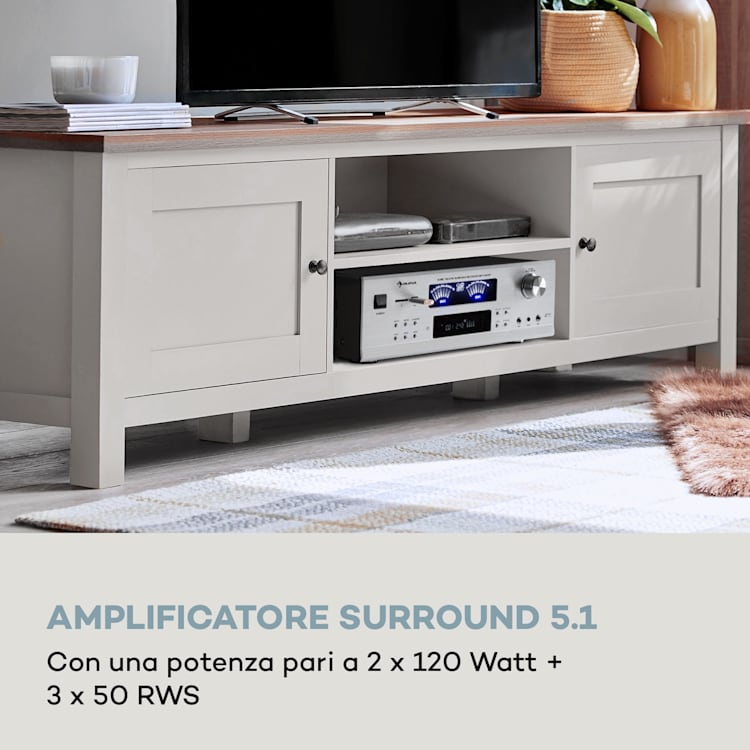 AMP 5100 BT amplificatore stereo da 2 x 120 W + 3 x 50 W RMS BT