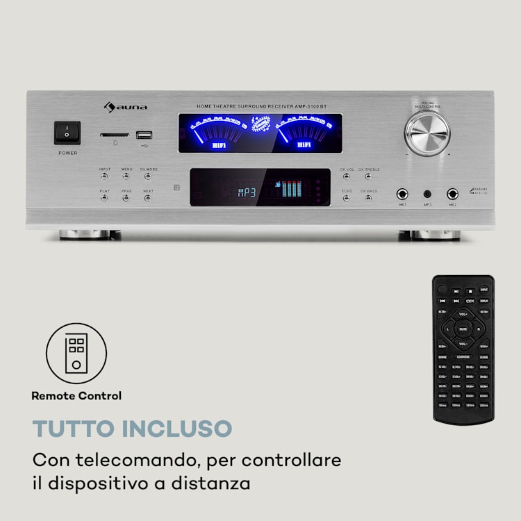 AMP 5100 BT amplificatore stereo da 2 x 120 W + 3 x 50 W RMS BT