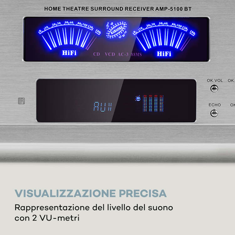AMP 5100 BT amplificatore stereo da 2 x 120 W + 3 x 50 W RMS BT