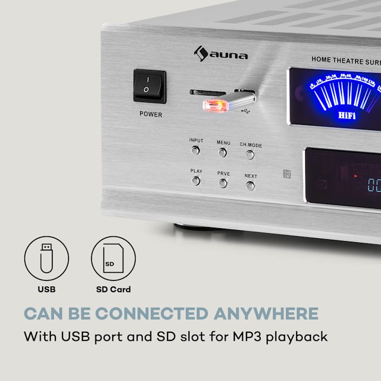 AMP 5100 BT, wzmacniacz stereo, 2 x 120 W + 3 x 50 W RMS, Bluetooth, czarny