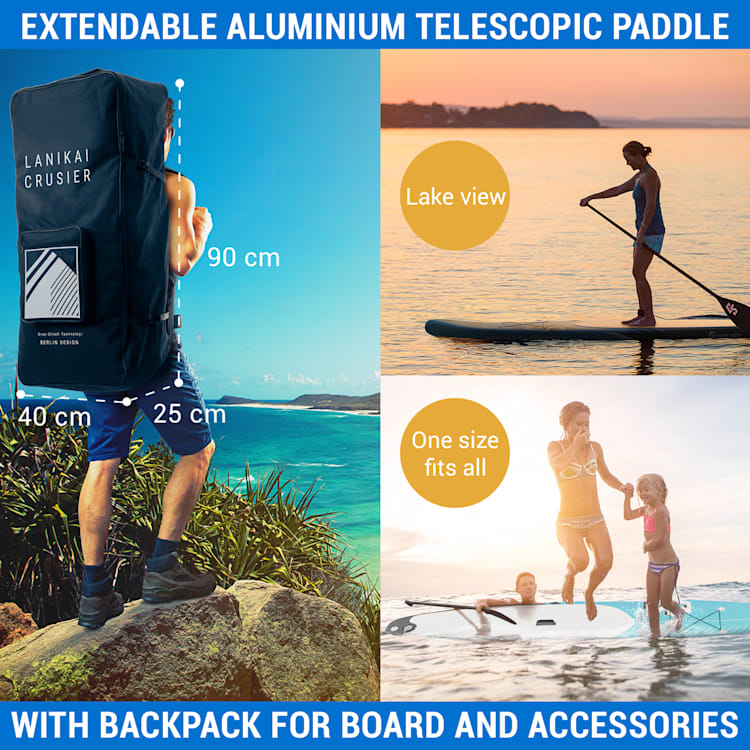 Lanikai Cruiser 10.8 opblaasbaar paddleboard SUP board set 330x77x15 Zwart / blauw