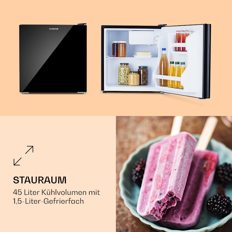 Luminance Frost Mini-Kühlschrank 45l EEK F Gefrierfach 1,5l Glastür Schwarz