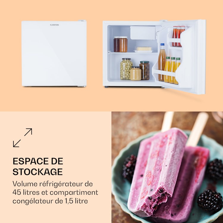 Luminance Frost Mini réfrigérateur 45 l CEE F Compartiment congélateur 1.5 l Porte vitrée Blanc