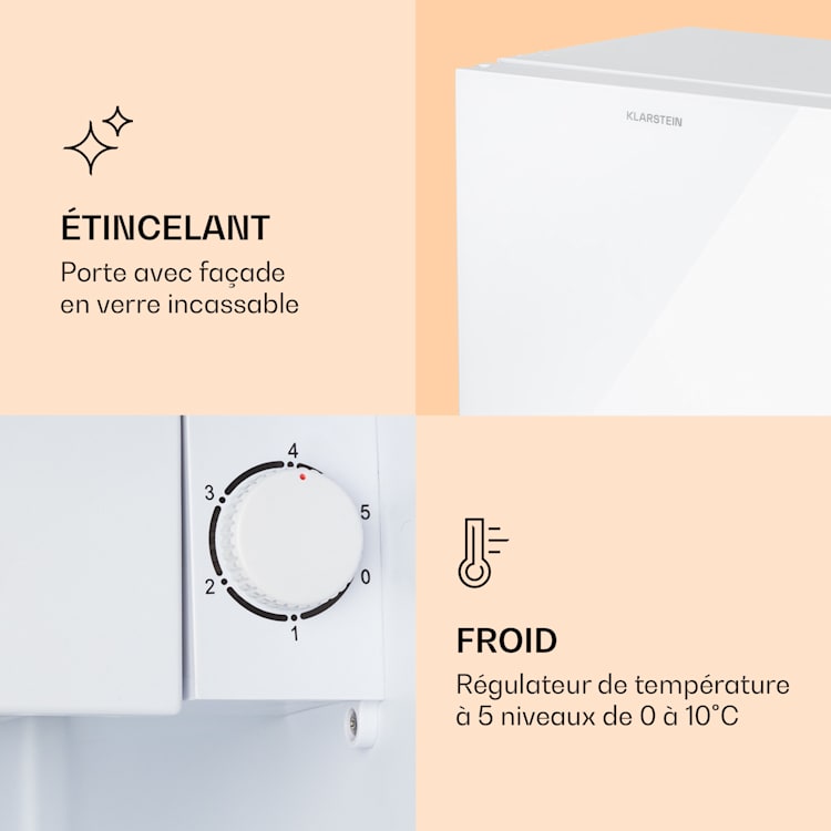 Luminance Frost Mini réfrigérateur 45 l CEE F Compartiment congélateur 1.5 l Porte vitrée Blanc