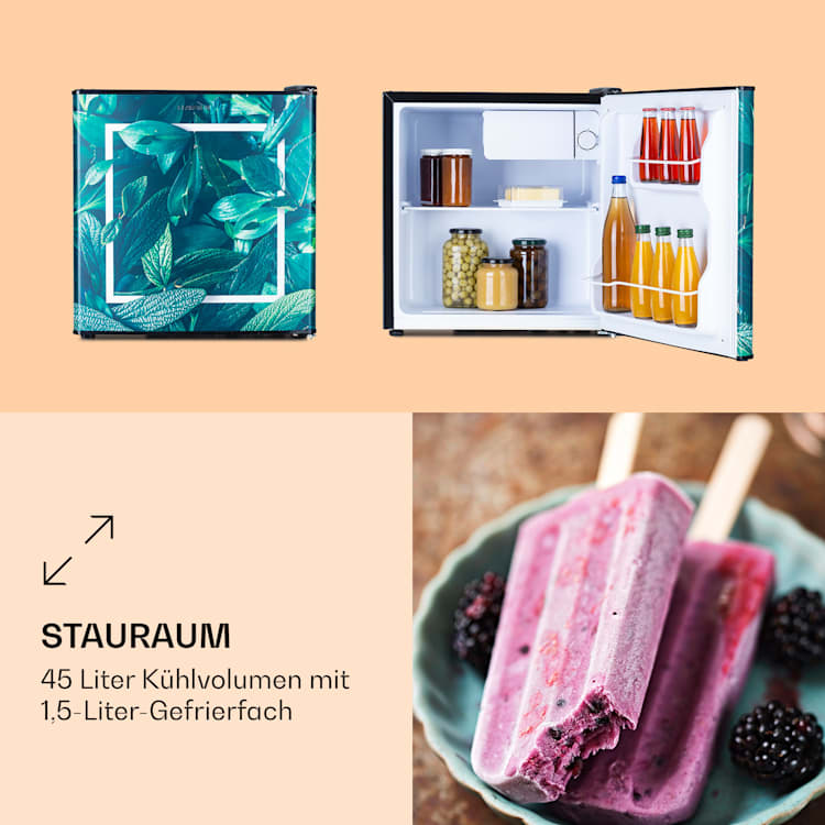 CoolArt 45L Mini-Kühlschrank EEK F Gefrierfach 1,5l Designtür Forest